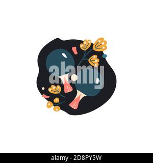 Vektor-Komposition mit Blumen- und Ping-Pong-Elementen. Helle Cartoon-Illustration. Stock Vektor
