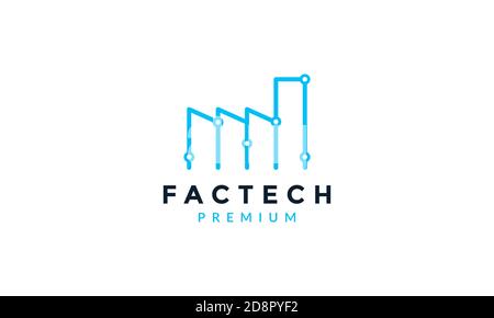 Fabrik Linie Umriss verbinden Gebäude für Technologie Logo Vektor-Symbol Design Stock Vektor