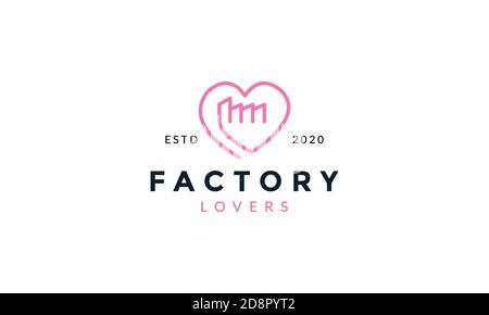 Fabrik Linie Umriss mit Herz Liebe Logo Vektor Symbol Design Stock Vektor
