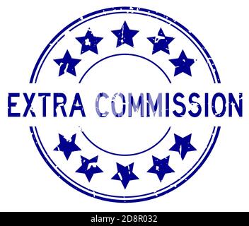 Grunge blau extra kommission Wort mit Stern Symbol rund Gummi Stempel auf weißem Hintergrund Stock Vektor