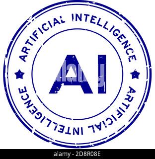 Grunge blue AI (Abkürzung für Künstliche Intelligenz) Wort rund Gummi-Siegel-Stempel auf weißem Hintergrund Stock Vektor
