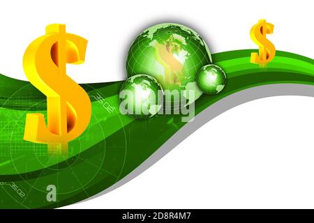 Hochwertiges 3d-Rendering von Erde und Dollar Zeichen in Weißer Hintergrund Stockfoto