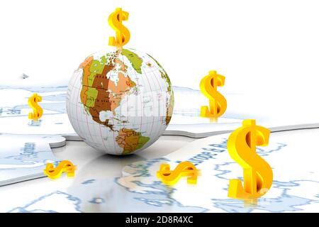 Sehr gut machen Erde und Dollar Zeichen in Farbe Hintergrund Stockfoto