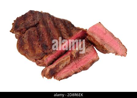 Selten gekocht saftiges Filet Rindfleisch Steak auf einem weißen isoliert Hintergrund Stockfoto