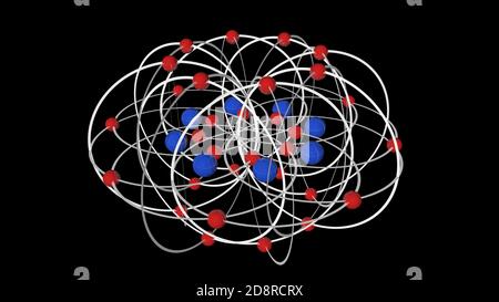 Atom und seine Umlaufbahnen. 3d-Illustration Stockfoto