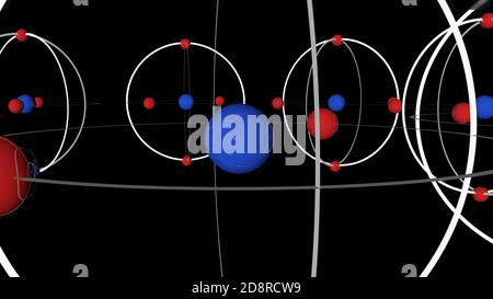 Atom und seine Umlaufbahnen. 3d-Illustration Stockfoto