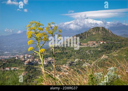 Taormina - der Mt. Vulkan Ätna in der sizilianischen Landschaft. Stockfoto
