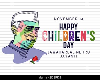 Kindertag als Tribut Kindertag wird auf dem ersten Premierminister von Indien, Jawaharlal Nehru Geburtstag auch bekannt Jayanti, Vektor de gefeiert Stock Vektor