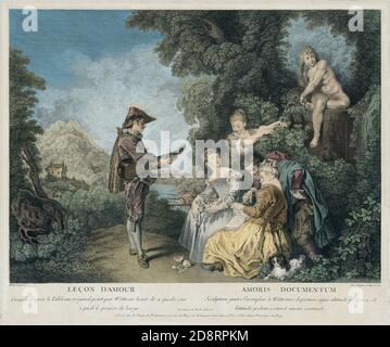 Leçon d' Amour, Lessons in Love Gravur. Antoine Watteau. 1716. Stockfoto