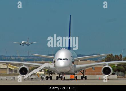 Airbus A380, der internationale Flughafen Changi, Singapur Stockfoto