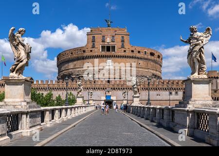 Rom Stadt, Italien, Engelsburg - Mausoleum von Hadrian von der Engelbrücke Stockfoto