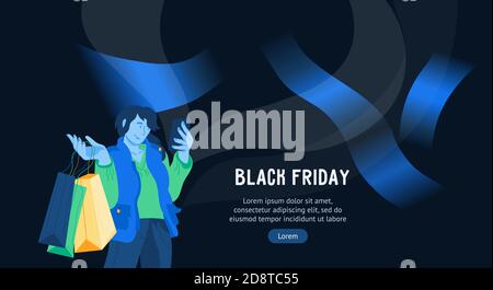 Black friday Verkauf Werbung Web Banner flache Vektor-Illustration auf schwarz. Stock Vektor