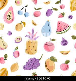 Vektor Früchte nahtlose Muster. Heller Hintergrund von gesunden frischen Lebensmitteln. Ideal für Poster, Banner, Verpackungen und Wohnkultur. Stock Vektor