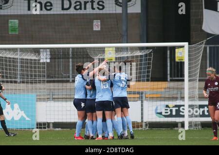 Dartford, Großbritannien. Januar 2020. London City Kader feiert nach dem Tor während des FA Women's Super League 2 Match zwischen London City und Leicester City im Princes Park in Dartford. FEDERICO GUERRA MARANESI/SPP Quelle: SPP Sport Press Foto. /Alamy Live Nachrichten Stockfoto