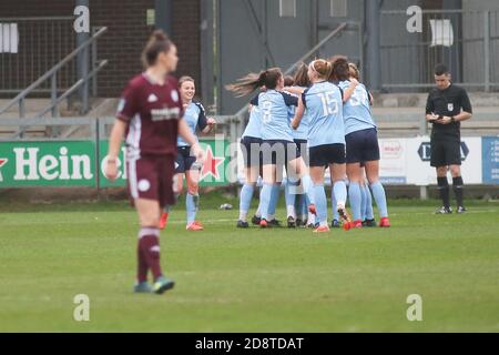 Dartford, Großbritannien. Januar 2020. London City Kader feiert nach dem Tor während des FA Women's Super League 2 Match zwischen London City und Leicester City im Princes Park in Dartford. FEDERICO GUERRA MARANESI/SPP Quelle: SPP Sport Press Foto. /Alamy Live Nachrichten Stockfoto