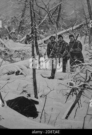 Prinz Wilhelm von Preußen mit seinem ersten gejagten Bären, Winter, Prinz Friedrich Wilhelm Karl von Preußen, 3. Juli 1783 - 28. September 1851 / Prinz Wilhelm von Preußen mit seinem ersten erlegtem Bär, Winter, Prinz Friedrich Wilhelm Karl von Preußen, 3. Juli 1783 - 28. September 1851, Historisch, historisch, digital verbesserte Reproduktion eines Originals aus dem 19. Jahrhundert / digitale Reproduktion einer Originalvorlage aus dem 19. Jahrhundert Stockfoto