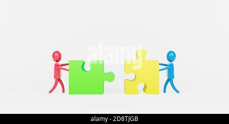 3d-Leute arbeiten mit den Puzzles zusammen. Konzept des Geschäftsteams. 3d-Rendern 3d-Illustration Stockfoto