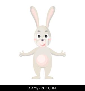 Niedliche lustige Hase-Druck auf weißem Hintergrund. Woodland Cartoon Tier Charakter für die Gestaltung von Album, Scrapbook, Grußkarte, Einladung, Wanddekoration. Stock Vektor