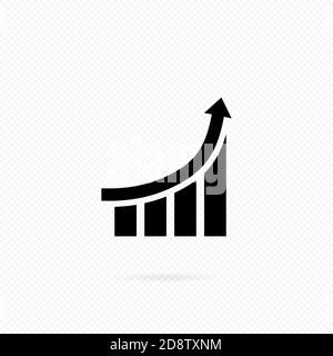 Erfolg als Wachstumslinie. Wachsende Balken Grafik mit Pfeil nach oben. Symbol für wachsendes Diagramm in Schwarz. Balkendiagramm. Infografik. Das Konzept Ihres Kapitals Stock Vektor