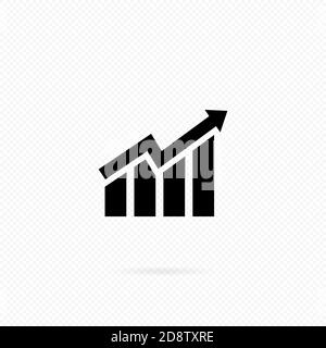 Aufsteigende Balken Grafik-Symbol mit Pfeil nach oben. Histogramm-Symbol in Schwarz. Infografik. Kartensymbol. Grafik nach oben Pfeildiagramm Vektor flach, wachsen, gewinnen Stock Vektor