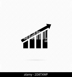 Symbol für das Geschäftsdiagramm. Erfolg als Wachstumslinie. Wachsende Balken Grafik mit Pfeil nach oben. Symbol für wachsendes Diagramm in Schwarz. Balkendiagramm. Infografik Stock Vektor