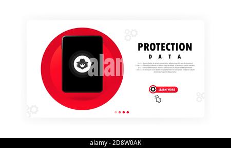 Schutzdaten auf Tablet-Banner. Datenschutz und Internet-Sicherheitskonzept. Vektor auf isoliertem weißem Hintergrund. EPS 10 Stock Vektor