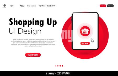 Kaufen Sie auf Tablet-Banner. Online-Geschäft. Online-Shopping während covid-2019 Pandemie. Vektor auf isoliertem weißem Hintergrund. EPS 10 Stock Vektor