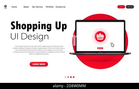 Online-Shopping auf Laptop-Banner. Kauf von Waren online zu Hause Konzept. Vektor auf isoliertem weißem Hintergrund. EPS 10 Stock Vektor