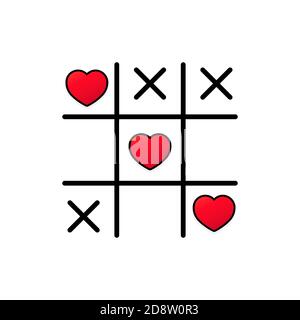 TIC tac Toe Spiel mit Kreuz und Kreuz durchgestrichen roten Herz Zeichen XOXO. Happy Valentines Day Karte. Vektor auf isoliertem weißem Hintergrund. EPS 10 Stock Vektor