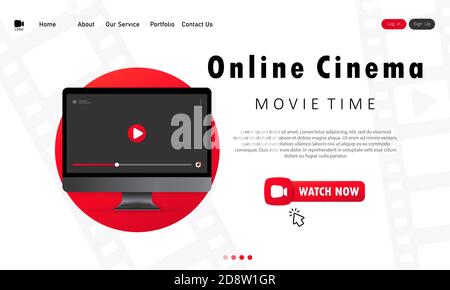 Home Online-Kino. Während der Pandemie Filme zu Hause ansehen. Vektor auf isoliertem weißem Hintergrund. EPS 10 Stock Vektor