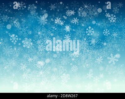 Blauer Hintergrund mit Schneeflocken. Frohe Weihnachten. Schöne Weihnachten Hintergrund. Vektorgrafik Stock Vektor
