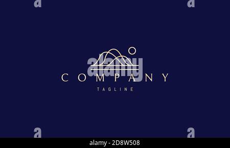 Vektor goldenes Logo, auf dem ein abstraktes Bild der Hügel in einem linearen Stil. Stock Vektor