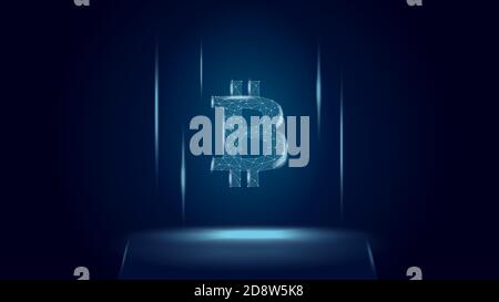 Bitcoin BTC Token Symbol über dem Sockel. Logo-Symbol für Kryptowährung. Vektorgrafik für Website oder Banner. Stock Vektor