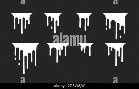 Farbe weiß tropfend. Tropfende Milchtropfen, geschmolzener weißer flüssiger Joghurt. Geschmolzene Textur isoliert auf transparentem Hintergrund. Vektorgrafik EPS 10 Stock Vektor