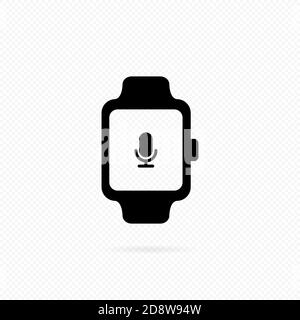 Smartwatch mit Sprachunterstützung. Sprachgesteuerter siri persönlicher Assistent mit Klangbefehlen. Smart Watch Line-Symbol. Media Player auf der Uhr. Vektor Stock Vektor