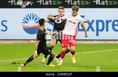 Alexander Sorloth von Red Bull Leipzig und Matthias Ginter, Ramy Bensebaini von Monchengladbach während der Bundesliga-Fußballmatte C Stockfoto