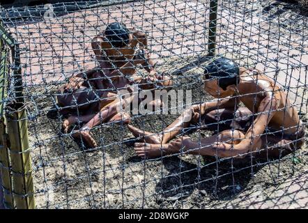 Gefangene vietnamesen im Kokosnussgefängnis Phu Quoc Insel Vietnam Kriegsmuseum. Phu Quoc, Vietnam - 17. Dezember 2014 Stockfoto