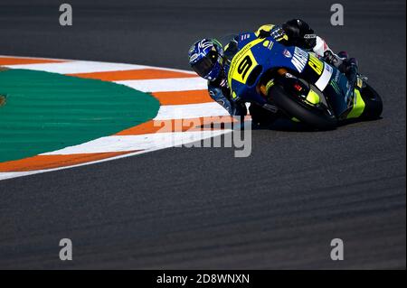 Cheste, Spanien. 01. November 2020: Keminth Kubo (9) aus Thailand während des Moto2 FIM CEV-Rennens auf dem Ricardo Tormo Circuit am 01. November 2020 in Cheste, Spanien. Quelle: Sofia Rufian/Alfa Images/Alamy Live News Stockfoto