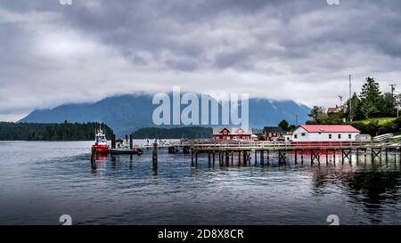 Der Hafen der Stadt Tofino im pazifischen Raum auf Vancouver Island, British Columbia, Kanada Stockfoto