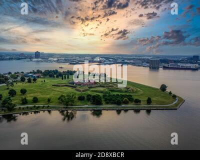 Luftaufnahme historischen Fort McHenry in Baltimore Schutz der Eingang der Stadt aus dem Meer, Ort der epischen Schlacht im Jahr 1812, Star Spangled Banner Stockfoto