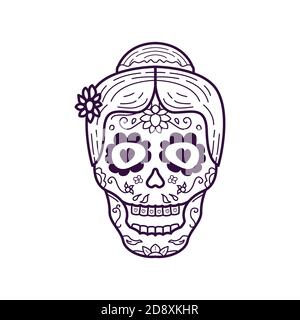 Frau Kopf Schädel Vektor-Illustration. Dia De Los Muertos Stock Vektor