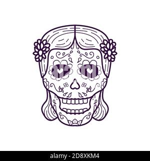 Frau Kopf Schädel Vektor-Illustration. Dia De Los Muertos Stock Vektor