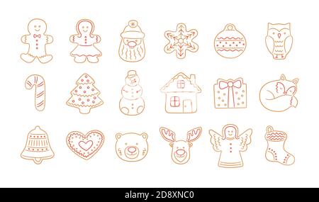 Set von Lebkuchen für Weihnachten in Doodle-Stil. Stock Vektor