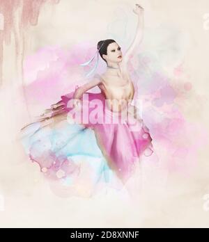 Illustration einer Ballerina in klassischer Ballettpose Stockfoto