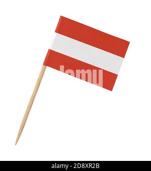 Kleines Papier österreichische Flagge auf Holzstab, isoliert auf weiß Stockfoto