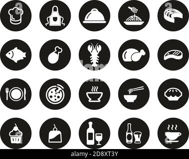 Lunch Oder Restaurant Lunch Icons White On Black Flat Design Kreis Groß Stock Vektor