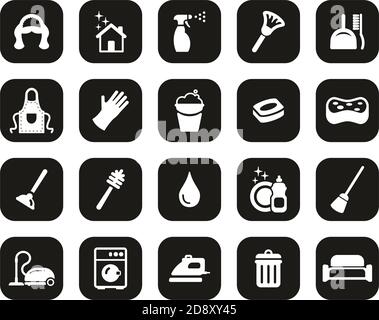 Maid Oder Housekeeper Icons Weiß Auf Schwarz Flat Design Set Groß Stock Vektor