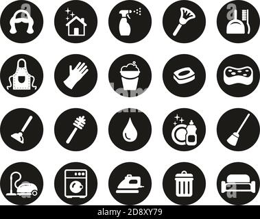 Maid Oder Housekeeper Icons Weiß Auf Schwarz Flat Design Circle Groß Einstellen Stock Vektor