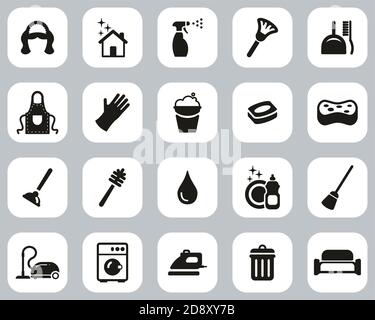 Maid Oder Housekeeper Icons Schwarz & Weiß Flat Design Set Groß Stock Vektor