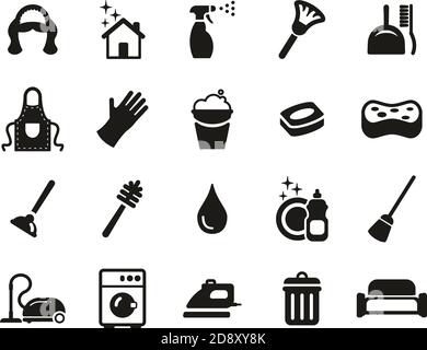 Maid Oder Housekeeper Icons Schwarz & Weiß Set Groß Stock Vektor